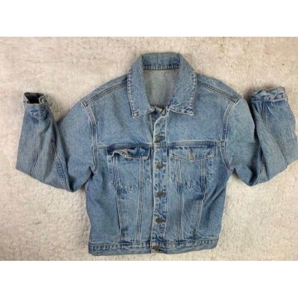 John Galt Size S Mens Denim Jean Trucker Jacket Light Wash Button Front